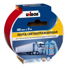Клейкая лента UNIBOB разметочная, светоотражающая, 48 мм х 5 м, Красно Белая 214946