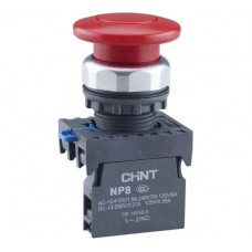 Кнопка CHINT "Грибок" NP8-11M/14 d40мм, 1НО+1НЗ, IP65, с самовозвратом, красная (R) 667265