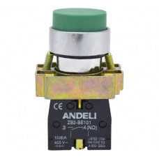 Кнопка ANDELI XB2-BL31 без подсветки удлиненная зеленая 1НО ADL10-037