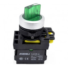 Переключатель ANDELI LA115-A5-11XD/G с подсветкой, с фиксацией, зеленый, LED, 220В ADL10-203