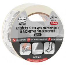Клейкая лента для маркировки/разметки AVIORA 50 мм х 30 м, 150 мкм, матовая, белая 302-228