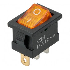 Выключатель клавишный TDM ELECTRIC KCD1-101N 12В AC/DC, 1P, 15А, (3с), ON-OFF, черный корпус, желтая клавиша, LED, Mini TDM SQ0746-0133