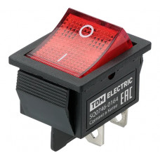 Выключатель клавишный TDM ELECTRIC KCD4-201N 250В AC/DC, 2P, 20А, (4с), ON-OFF, черный корпус, красная клавиша с LED подсветкой TDM SQ0746-0164
