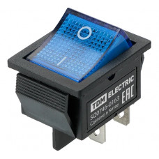 Выключатель клавишный TDM ELECTRIC KCD4-201N 250В AC/DC, 2P, 16А, (4с), ON-OFF, черный корпус, синяя клавиша c LED подсветкой TDM SQ0746-0163