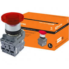 Грибовидная кнопка TDM ELECTRIC МРМ1-11R(LED) (в сборе; диаметр 40 мм; 220B; 1з+1р; красная) SQ0747-0033