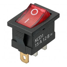 Выключатель клавишный TDM ELECTRIC KCD1-101N 12В AC/DC, 1P, 15А, (3с), ON-OFF, черный корпус, красная клавиша, LED подсветка, Mini TDM SQ0746-0131